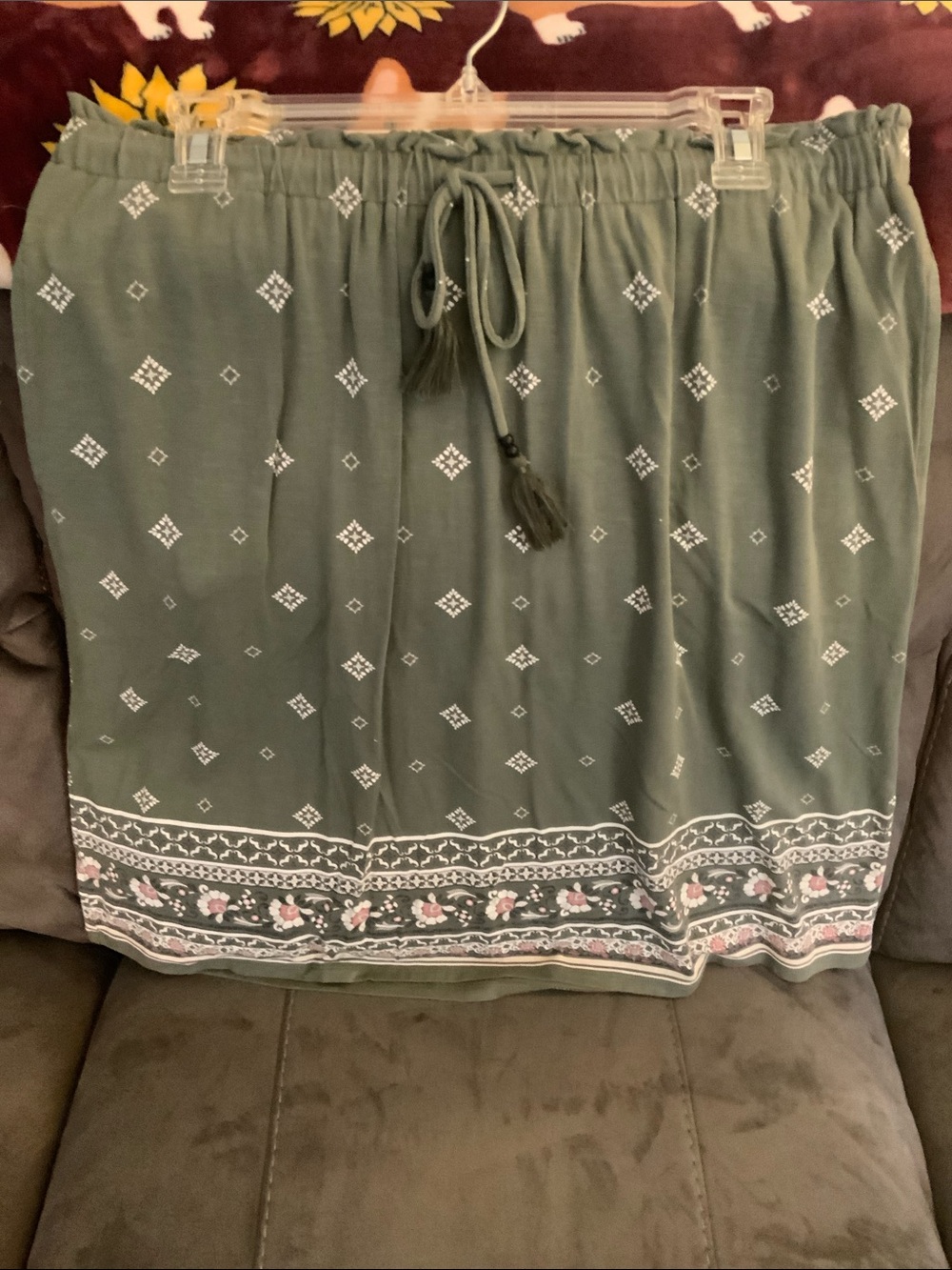 J Jill Olive Green Printed Drawstring Women’s Skirt